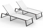 Aluminum Chaise Lounge Outdoor Set of 2, Foldable & Assembly Free Patio Pool Lounge Chairs 5-Position Recliner for Outside Poolside, Fully Grounded Legs Sun Lounger for Beach, Yard, White