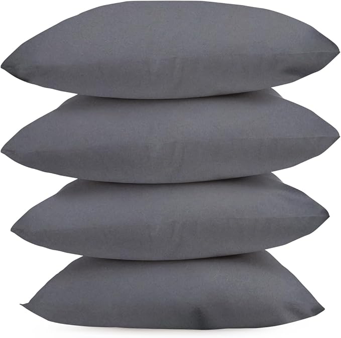 Covers & All Premium Square Throw Pillow Inserts with Covers Set of 4, 14x14 Inches Charcoal Gray, Decorative Cushions for Couch Sofa Home Decor Office Travel UV Resistant Waterproof Soft Cushions