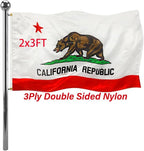 Jayus Double Sided California Ca State Flags 2x3 FT Outdoor - 320D Heavy Duty Nylon Republic of Californian Cali Bear Flag Banner with 2 Grommets