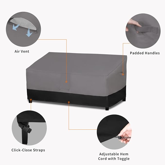 Easy-Going Waterproof Outdoor Couch Cover, Heavy Duty 3-Seater Patio Sofa Cover, Windproof Outdoor Furniture Cover with Air Vent （88Wx32.5Dx33H inch,Gray/Black