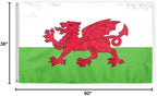 AGAS Wales Flag 3x5 ft 200D Nylon Fabric Double Stitched Canvas Header Brass Grommets Fade Resistant & Vivid Colors Can be Hung on Flagpole Outside or Indoors on a Wall