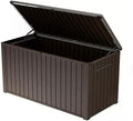 Stylish Indoor/Outdoor Storage Deck Box,Resin,Large Capacity, Weather-Resistant, Lockable lid and Side handles. (Brown, 170 Gallon)