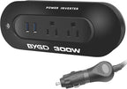 300W Power Inverter 12V DC to 110V AC Car Adapter with 4.8A Dual USB Ports and AC Outlets, Portable Compact Power Converter for Laptop, Phone, Tablet, RV, Camping(Black)