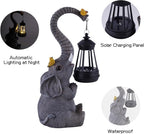 Elephant Garden Statues with Solar Lantern, Outdoor Figurine Resin Sculpture Hanging Solar Power Lights for Decoration Yard Patio Balcony Lawn Ornament Art Decor, Unique Gift for Grandma Wowen Mom