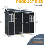 8x4 FT Resin Outdoor Storage Shed with Floor and 2 Windows, Outside Plastic Sheds Storage Clearance w/Lockable Door, Backyard Garden Tool House for Patio, Yard, Lawn, Bike, Black