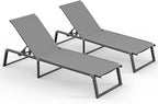 Aluminum Chaise Lounge Outdoor Set of 2, Foldable & Assembly Free Patio Pool Lounge Chairs 5-Position Recliner for Outside Poolside, Fully Grounded Legs Sun Lounger for Beach, Yard, Dark Gray
