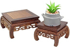 GOLDY&WENDY Oriental Furniture Rosewood Solid Wood Pedestal Square Carved Wooden Display Stand Flower Bonsai Wooden Base