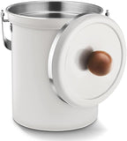 Kitchen Countertop Compost Bin 101ounces / 3Liters, Airtight Lid SUS304 Stainless Steel Odor-Free Food Waste Bin with Wooden Handle Stylish Design/Bathroom Trash Can (White)