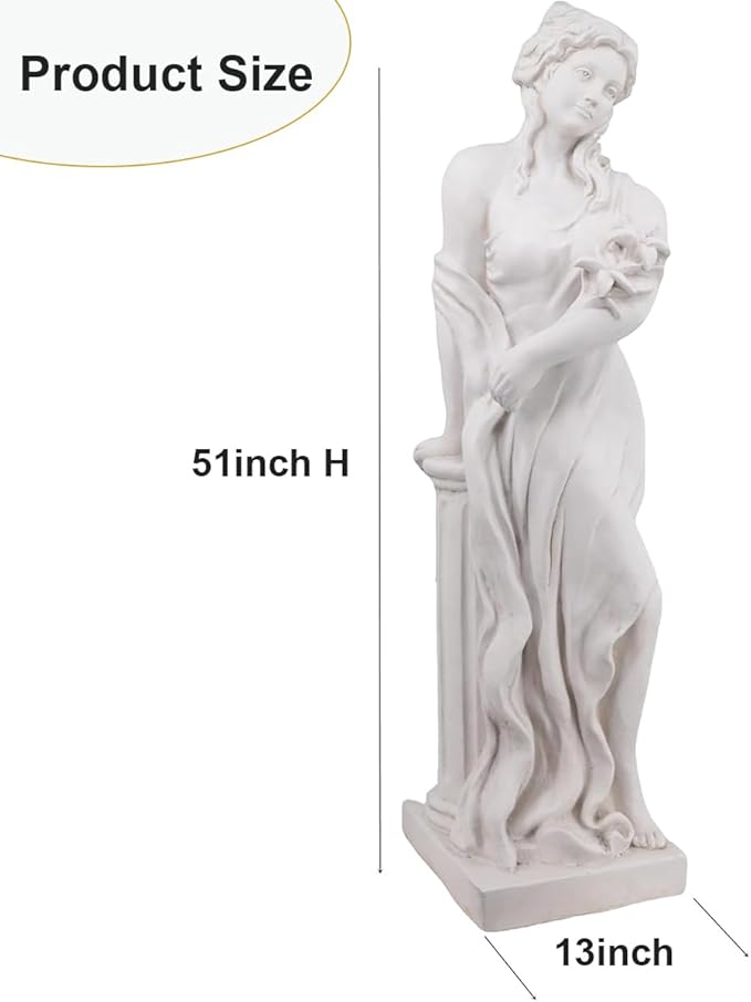 Outdoor Large Nymph Statue, 51Inch Garden Sculpture Decor, Roman Pillar Goddess of Greek Mythology Roman Style for Patio Yard Lawn Porch