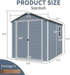 8 x 6 FT Outdoor Storage Shed with Window, Outside Garden Resin Sheds w/Floor and Lockable Doors, Waterproof Plastic Tool House for Backyard, Garden, Patio, Lawn, Bike Accessories, Grey