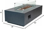 AMS Creations | Chelsea 55 inches Rectangular Propane Gas Outdoor Fire Pit Table | Concrete GFRC Fire Pit Table | with SS Burner, Tank Cover, Canvas Cover, SS Lid, Lava Rock, and Wind Guard Included
