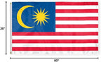 AGAS Malaysia Flag 3x5 ft Double Stitched Hem 100% Polyester Metal Grommets Indoor Malaysian National Flag