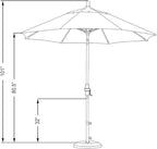 California Umbrella 9' Round Aluminum Pole Fiberglass Rib Patio Umbrella, Crank Lift, Collar Tilt, Black Pole, Red