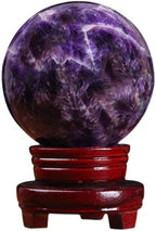 StoneStory Amethyst Crystal Sphere Ball with Wood Stand Large Healing Crystals Sphere Sculpture Home Office Decoration Fengshui Meditation He