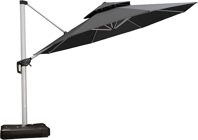 PURPLE LEAF 13 Feet Double Top Round Deluxe Patio Umbrella Offset Hanging Umbrella Outdoor Market Umbrella Garden Umbrella, Grey