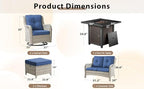 6 Pieces Patio Furniture Set with Fire Pit Table, Wicker Rattan Outdoor Furniture Set with Loveseat and Swivel Chairs for Yard, Deck, Garden, Light Beige Wicker/Light Blue Cushion