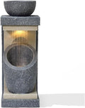 LuxenHome Water Fountain Outdoor, 32 Inch Resin Cascading Water Fountains Indoor with LED Lights, Modern Garden Decor, Small Waterfall Fountain, Outdoor Fountains and Waterfalls Garden Decor
