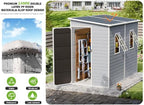 8x4 Outdoor Storage Shed, Lean to Shed with Floor for Patio and Garden, Waterproof Resin Plastic Storage Unit with Lockable Door & Awning Windows