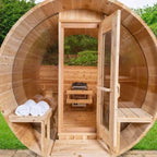 Smartmak Customized Outdoor Barrel Steam Sauna, 2-10 Person Canadian Hemlock/Red Cedar Traditional Wood Sauna Room with 220V ETL-Certified Heater, Backrest Headrest, Rocks, Light Accessories Included