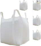 FIBC Bulk Bag - 2650 lbs Capacity, 39x39x39 inches, Polypropylene (PP), Open Top, White, Rectangular, Reusable, 5-Pack