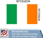 Ireland Flag 5x8 FT 100% Made in The USA-Heavy Duty Vibrant Colours Double Sided Irish National Flag with 3 Brass Grommets for Home/Company/Indoor Outdoor Decoration