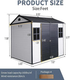 8x6 FT Resin Outdoor Storage Shed with Floor and 2 Windows, Outside Plastic Sheds Storage Clearance w/Lockable Door, Backyard Garden Tool House for Patio, Yard, Lawn, Bike, Grey White