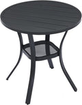 VICLLAX 27.5" Outdoor Round Patio Table for Lawn Garden, All Weather Metal Round Patio Dining Table with Storage Shelf, 2 Person Small Patio Table, Black Tabletop