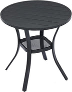 VICLLAX 27.5" Outdoor Round Patio Table for Lawn Garden, All Weather Metal Round Patio Dining Table with Storage Shelf, 2 Person Small Patio Table, Black Tabletop