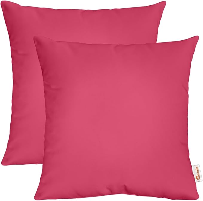RSH DECOR: Sunbrella Square Throw Pillows Set of 2 | 20" x 20" | Water and Fade-Resistant Performance Fabric | Outdoor Pillow Covers with Down-Alternative Inserts | Made in USA (Canvas Hot Pink)