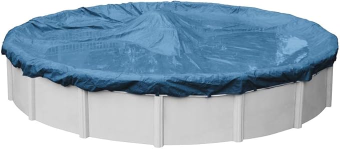 Robelle 28 ft Heavy Duty Blue Winter Pool Cover for Above Ground Pools, 4 ft Overlap (32 ft Cover Size), Solid 8 x 8 Scrim, 2.36 oz/yd2, 10-Year Warranty, Style: 3528-4