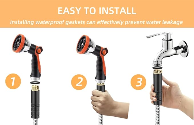 Garden Hose 50FT, Stainless Steel Water Hose with Nozzle, Flexible, Lightweight, Puncture Proof, Never Kink & Tangle, Heavy Duty Garden Hose for Yard and Outdoor