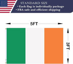 Double Sided Ireland Flag 3x5 Made in USA Outdoor Heavy Duty 3 Ply Polyester Irish Flag with White Starting Tape and 2 Brass Grommets