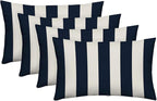 RSH DECOR: Lumbar Throw Pillows Set of 4 | 20” x 12" | All-Weather Spun Fabric | Water and Fade-Resistant | Outdoor Support Pillows for Patio Furniture | Navy & White Stripe