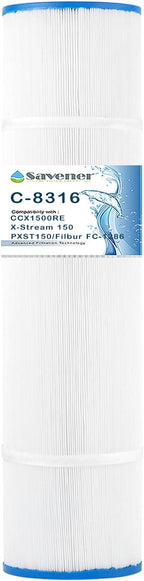 Savener® C-8316 Pool Filter Cartridge, Replaces Hayward CCX1500RE, X-Stream 150, CCX1500-RE, X-Stream CC1500, PLFPXST150, PXST150, FC-1286, HF8316-01, 817-0150n, 817-0150P, 150 Sq. Ft, 1 Pack