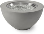 Outdoor GreatRoom Co Propane Fire Pit Table - Cove Gas Fire Pits for Outside Patio - 29 Inch Round Bowl Concrete Firepit Fire Table with Glass Tabletop Cover, Tempered Clear Glass Gems, 80,000 BTU