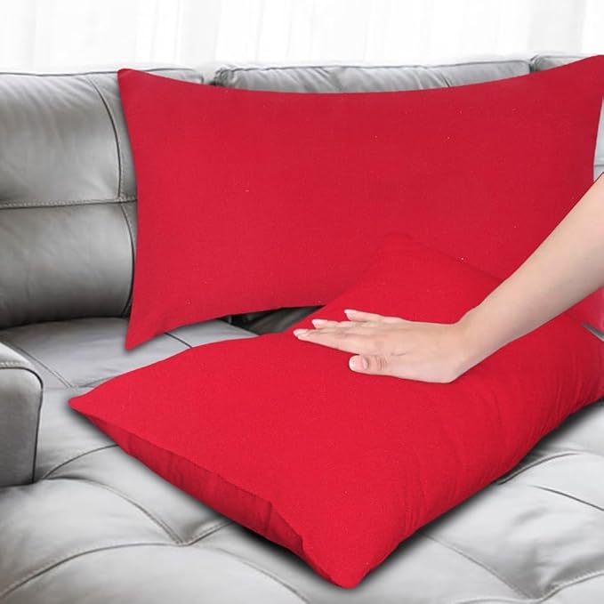 Covers & All Premium Rectangle ThrowPillow Inserts with Covers Set of 4, 16 x 24 Inches Red, Decorative Cushions for Couch Sofa Home Decor Office Travel UV Resistant Waterproof Soft Cushions Pillows