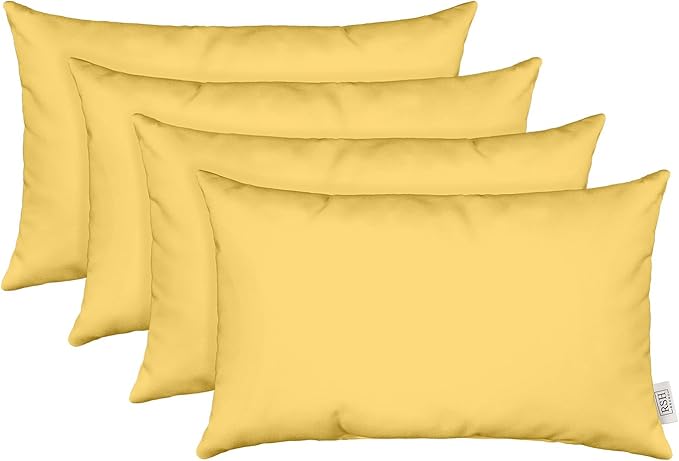 RSH Décor - Jumbo Lumbar Throw Pillows – Set of 4 | 26" x 16" | Indoor Outdoor Use – Patio, Lounge, Adirondack, Deck | Water & Fade-Resistant | Includes Down-Alternative Inserts | Buttercup Yellow