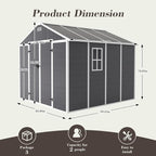 8x8 FT Resin Outdoor Storage Shed with Floor and Window, Outside Waterproof Plastic Garden Sheds w/Lockable Door & Vents, All-Weather Tool House for Patio, Backyard, Lawn, Dark Gray