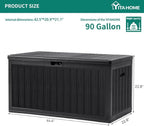 YITAHOME 90 Gallon Large Deck Box, Double-Wall Resin Outdoor Storage Boxes, Deck Storage for Patio Furniture, Cushions, Pool Float, Garden Tools, Lockable & Waterproof (Black)