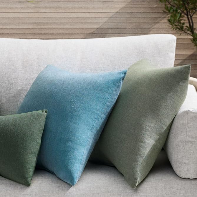 RSH DECOR: Sunbrella Square Throw Pillows Set of 2 | 17" x 17" | Water and Fade-Resistant Performance Fabric | Outdoor Pillow Covers with Down-Alternative Inserts | Seville Seaside