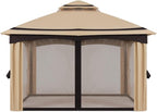 MASTERCANOPY 10x12FT Outdoor Patio Gazebo with Mosquito Netting for Backyard, Patio, Garden Beige