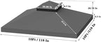 10x10 Ft Gazebo Canopy Replacement Cover, Double Tiered Gazebo Replacement Top (Grey)