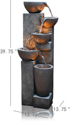SunJet 5-Tier Outdoor Water Fountain Resin Fountain Decor with LED Lighting Natural Polyresin Looking Stone Decor for Garden Patio Fold Court Yard Deck 12.99" L x 13.78" W x 39.76" H