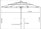 EliteShade USA 10-Year-Non-Fading 11Ft 3 Tiers Market Umbrella Patio Outdoor Cylinder Auto Push-up Table Umbrella with Ventilation, Black