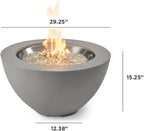 Outdoor GreatRoom Co Propane Fire Pit Table - Cove Gas Fire Pits for Outside Patio - 29 Inch Round Bowl Concrete Firepit Fire Table with Glass Tabletop Cover, Tempered Clear Glass Gems, 80,000 BTU
