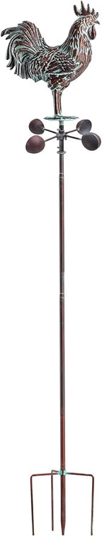 Metal Wind Spinner Rooster Décor Garden Statue 79" Antique Copper Chicken Yard Art Sculpture Outdoor Kinetic Garden Stake for Patio,Lawn,Country Cottage,Farm