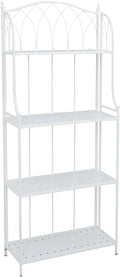 White 4-Tier Plant Stand with French Style Pattern, Indoor Outdoor Flower Shelf for Balcony Patio, Vintage Garden Decor with Lattice Design Plant Holder