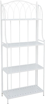 White 4-Tier Plant Stand with French Style Pattern, Indoor Outdoor Flower Shelf for Balcony Patio, Vintage Garden Decor with Lattice Design Plant Holder