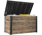 Stylish Indoor/Outdoor Storage Deck Box,Resin,Large Capacity, Weather-Resistant, Lockable lid and Side handles. (Rust Wood Brown, 230 Gallon)