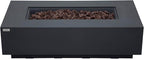 AMS Creations | Madison 60" Rectangular Natural Gas Outdoor Fire Pit Table | Dark Gray Concrete GFRC | Smooth Texture or Surface | Electronic Ignition | Outside Backyard Fireplace